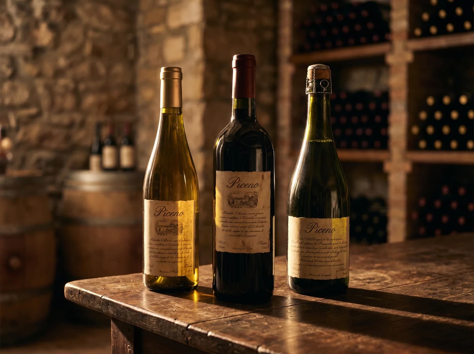 Bottiglie di vino bianco, rosso e spumante della cantina